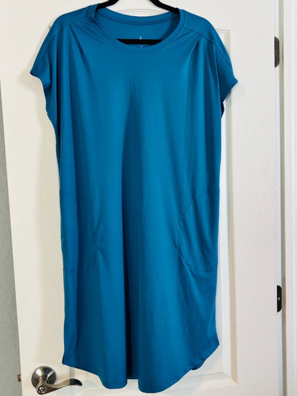 Cuddl Duds Teal Pocket Midi Dress M Soft Stretch Short Sleeve Casual Travel - Picture 1 of 14